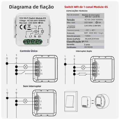 Imagem de Módulo De Interruptor Wifi Inteligente 16A Medidor De Energia Controle De 2 Vias Tuya Alexa Google