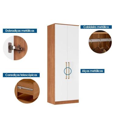 Imagem de Módulo de Quarto Casal Guarda Roupa 71140K Irlanda c/ 2 Portas e 3 Gavetas Amendola/Branco - Demóbile