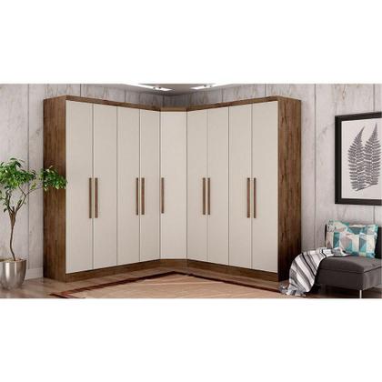 Imagem de Módulo de Quarto Casal Guarda Roupa c/ 4 Portas e 3 Gavetas Rizon/Linea Cumaru/Fendi - Novo Horizonte
