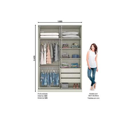 Imagem de Módulo de Quarto Casal Guarda Roupa MC10 Seletto c/ 2 Portas Correr Areia/Jequitibá - Henn