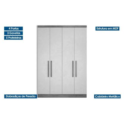 Imagem de Módulo de Quarto Rizon Guarda Roupa c/ 4 Portas e 3 Gavetas /Linea Neve - Novo Horizonte