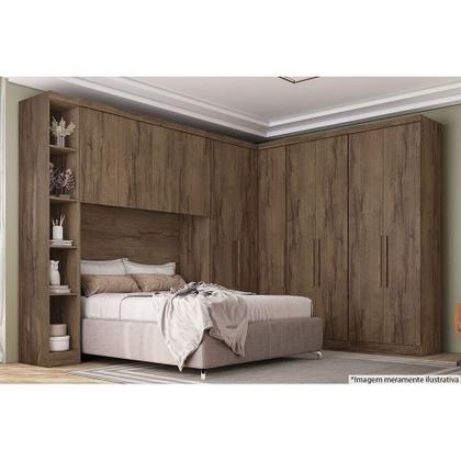 Imagem de Módulo de Quarto Solteiro Armário Cantoneira Rizon c/ 4 Prateleiras Freijó Cumaru - Novo Horizonte