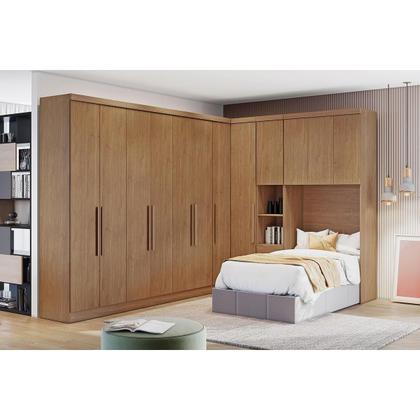 Imagem de Módulo de Quarto Solteiro Guarda Roupa c/ 6 Portas e 4 Gavetas Rizon/Linea Cumaru/Fendi 25 - Novo Horizonte