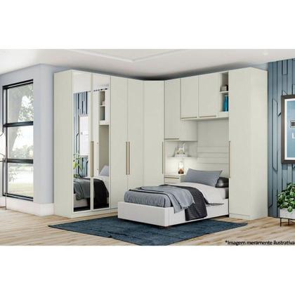 Imagem de Módulo de Quarto Solteiro Guarda Roupa MC04 Seletto c/ 2 Portas e 3 Gavetas c/ Espelho Areia - Henn