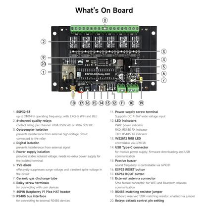 Imagem de Módulo de relé WiFi industrial Waveshare ESP32-S3 6-Ch