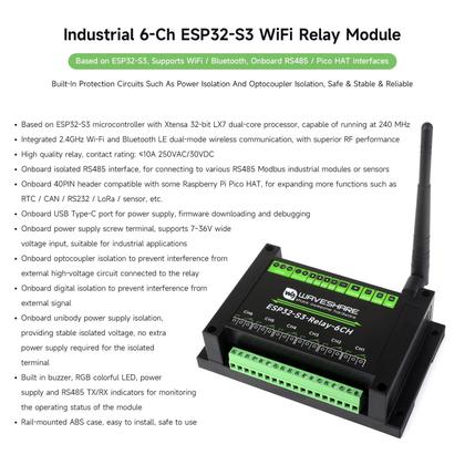 Imagem de Módulo de relé WiFi industrial Waveshare ESP32-S3 6-Ch