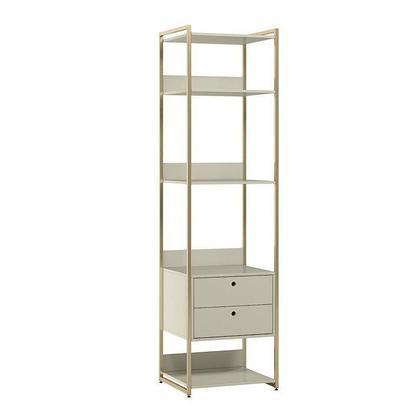 Imagem de Modulo Estante Industrial 54cm com Prateleiras 2 Gavetas - Estrutura Metálica Branco/Off White