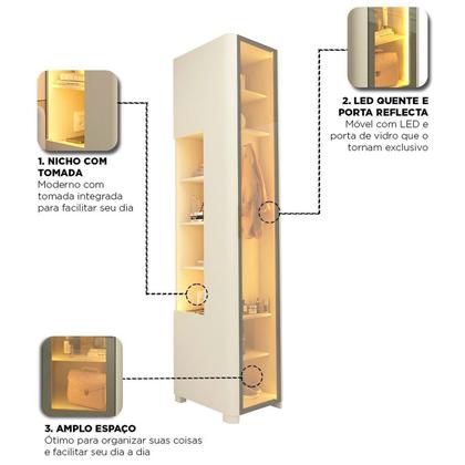 Imagem de Módulo Guarda-roupa Nicho Reflecta 1 Porta com Led 100% Mdf Innova
