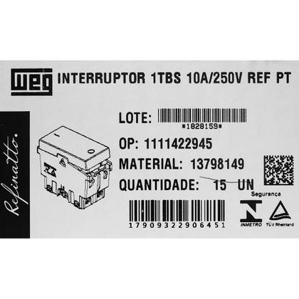 Imagem de Modulo Interruptor Bipolar Simples 10A Refinatto Weg Preto