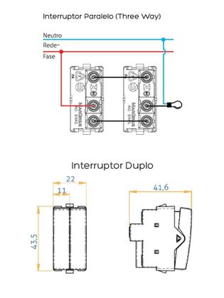 Imagem de Módulo Interruptor Duplo Three Way Paralelo 10a 250v Brilho Ebony Preto Margirius