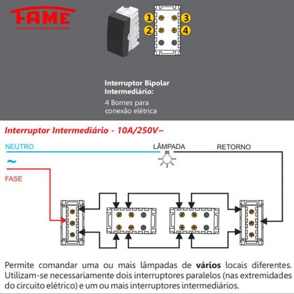 Imagem de Módulo Interruptor intermediário preto 16A/250V Habitat Black - Fame