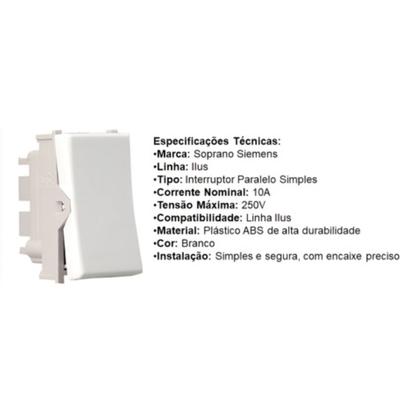 Imagem de Modulo Interruptor Paralelo Three Way 10A Soprano Siemens Ilus