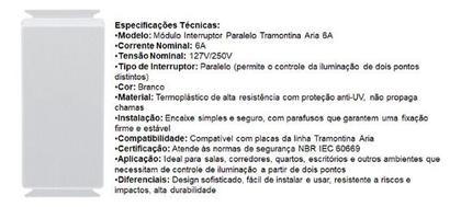 Imagem de Modulo Interruptor Paralelo Three Way Tramontina Aria 6A Branco
