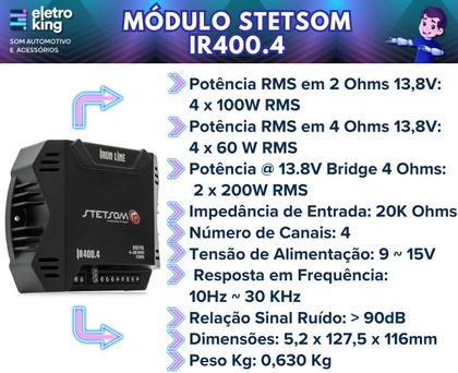 Imagem de Modulo Ir400.4 Stetsom 400w + Cabo Rca 5m Injetado S300 Pro