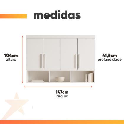 Imagem de Modulo J&A Georgia Armário Aéreo 1,47m Branco Fosco