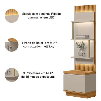 Imagem de Módulo Lateral Ripado com LED 1 Porta 3 Prateleiras Paulina