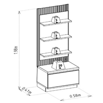 Imagem de Módulo Lateral Ripado com LED 1 Porta 3 Prateleiras Paulina