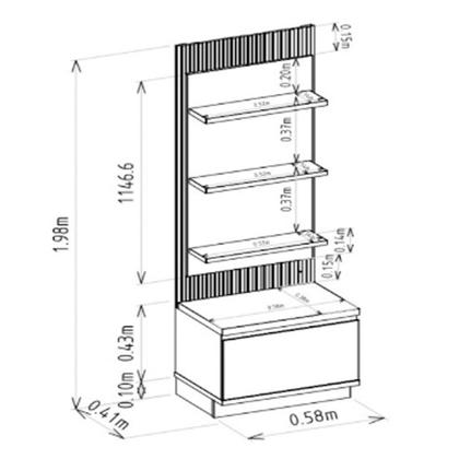 Imagem de Módulo Lateral Ripado com LED 1 Porta 3 Prateleiras Paulina