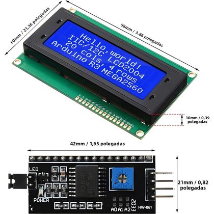 Imagem de Módulo LCD Azul Verde Branco 20x4 Interface Serial IIC I2C Para Adaptador De Display LCD Arduino