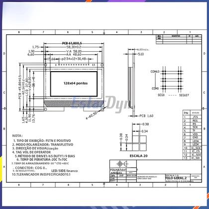 Imagem de Módulo LCD Com Tela De Matriz De Pontos COG Estardyn LCD12864 Com Interface SPI