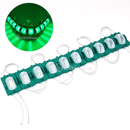 Imagem de Módulo Led Barra Com 10 Peças De Leds Verde Iluminação 12v Com Fita Adesiva Dupla Fase 3M TB1564