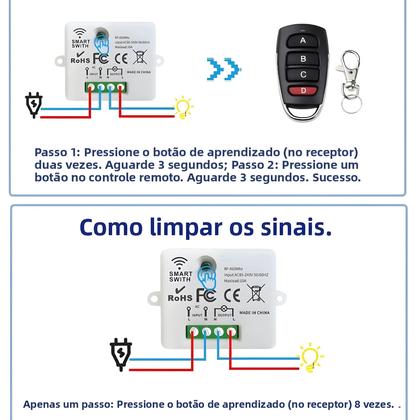 Imagem de Módulo Mini Relé Sem Fio RF433MHz Para Interruptor De Luz Inteligente 110V 220V Com Controle Remoto