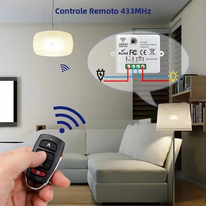 Imagem de Módulo Mini Relé Sem Fio RF433MHz Para Interruptor De Luz Inteligente 110V 220V Com Controle Remoto