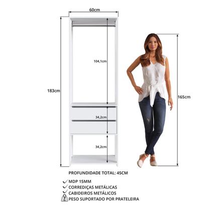 Imagem de Módulo para Closet com Gavetas e Cabideiro 183x45x60cm