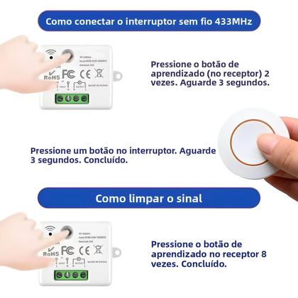 Imagem de Módulo Receptor Mini Sem Fio De Botão Redondo 433MHz Interruptor De Segurança RF 2200W Para Lâmpada