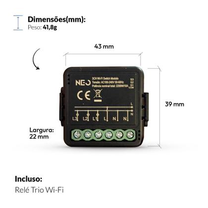 Imagem de Modulo Rele Interruptor Inteligente Trio Wi-Fi 3X3,3A Bivolt Cod: 291990923 Neo Avant