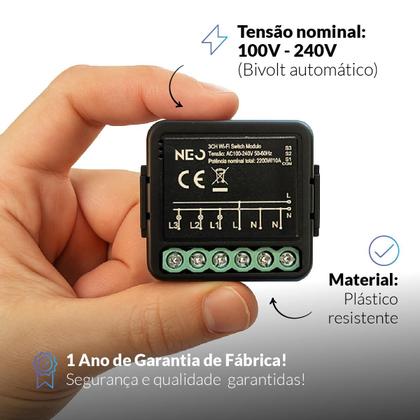 Imagem de Modulo Rele Interruptor Inteligente Trio Wi-Fi 3X3,3A Bivolt Cod: 291990923 Neo Avant