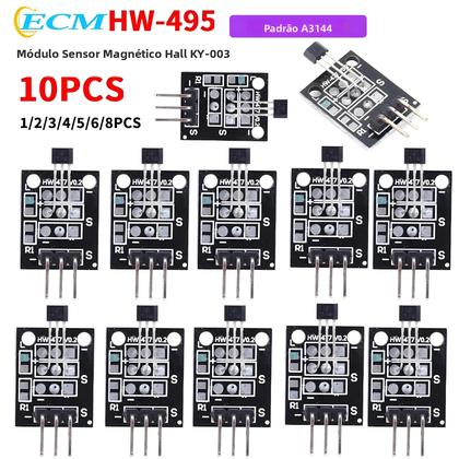 Imagem de Módulo Sensor Magnético Hall Padrão, Trabalho com Placa Arduino, Efeito Hall, KY-003 A3144, 1-10Pcs