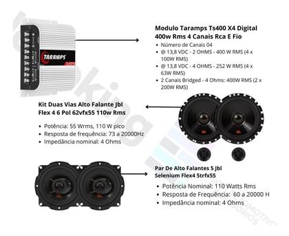 Imagem de Módulo Taramps TS400x4 Fio + Kit 2 Vias 6  JBL FLEX4 62VFX55 110W + Par 5TRFX55 110W