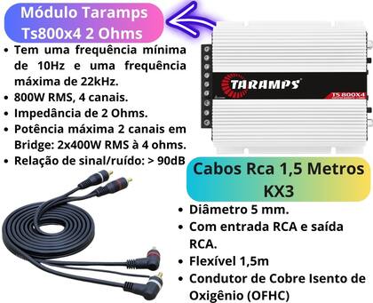 Imagem de Módulo Taramps TS800x4 2 Ohms + Cabo RCA KX3 1,5 Metros