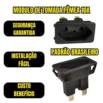 Imagem de Modulo Tomada 10a Amperes Embutir Fêmea 3 Pinos 10 Unidades