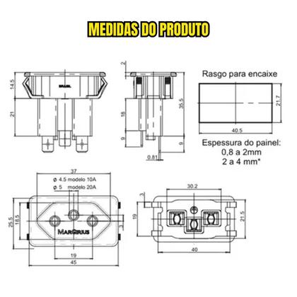 Imagem de Modulo Tomada 10a Amperes Embutir Fêmea 3 Pinos 10 Unidades
