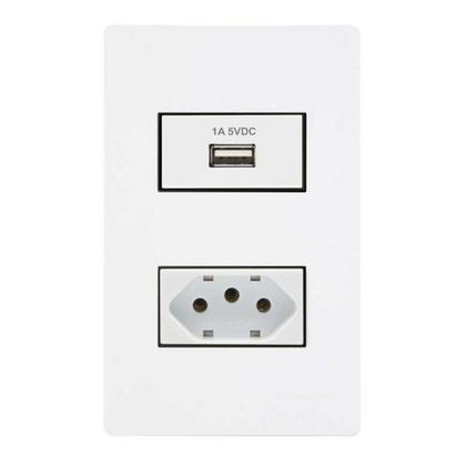 Imagem de Módulo Tomada Carregador USB 1A Bivolt Branco - MARGIRIUS