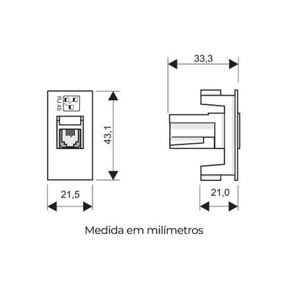 Imagem de Módulo Tomada para Rede de Informática Fame Habitat Black RJ45 Cat6 8 Vias Preto