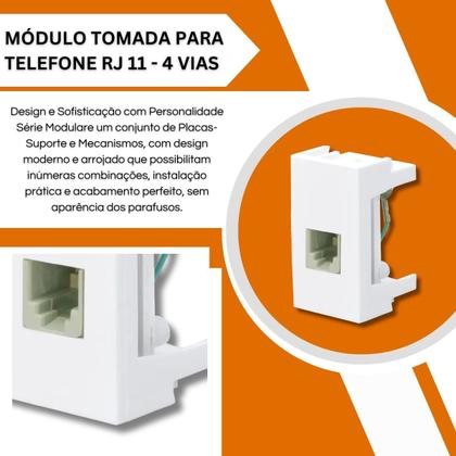 Imagem de Módulo Tomada Rj11 4 Vias Branca - Blanc Mais/Evidence/Modulare - Fame