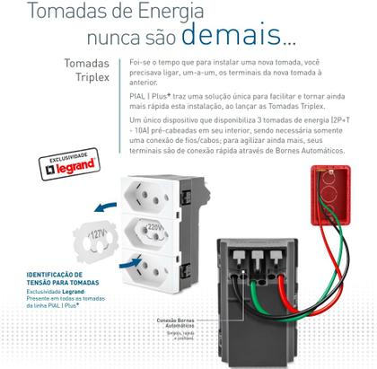 Imagem de Módulo Tomada Tripla 10A 2P+T Cinza 615043CZ Pial Plus+