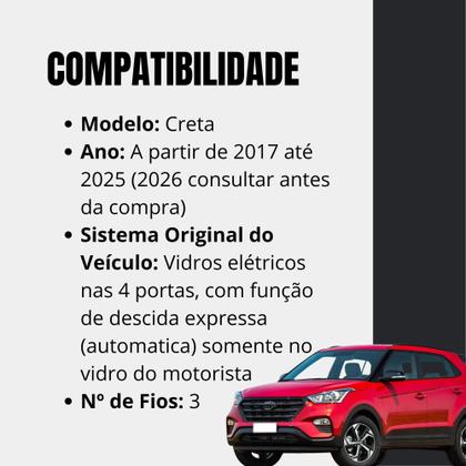 Imagem de Módulo Vidro Elétrico Tury PRO4.30EB Hyundai Creta 20172025  Automação 4 Portas, OneTouch, Antiesmagamento, Plug Play