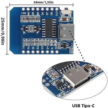 Imagem de Módulo WiFi Tipo-C Micro USB Mini NodeMCU ESP8266 ESP-12F Lua 4M Bytes Sem Fio Para Arduino