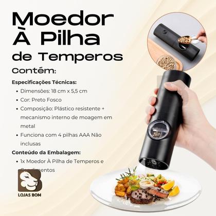 Imagem de Moedor à Pilha De Sal Pimenta Temperos Condimentos Automático Com Ajuste de Moagem Portátil Chef