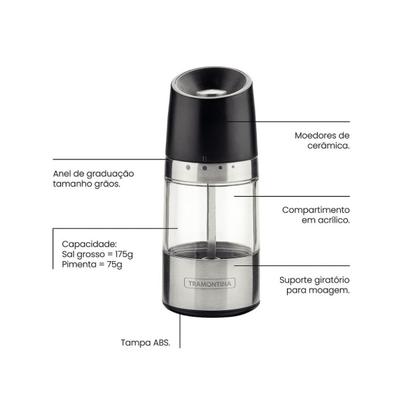 Imagem de Moedor Aço Inox E Acrilico De Sal E Pimenta Tramontina
