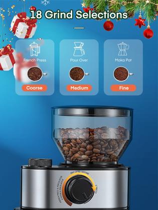 Imagem de Moedor de Café Elétrico Burr FOHERE 1428S - 250g, 18 Ajustes de Moagem