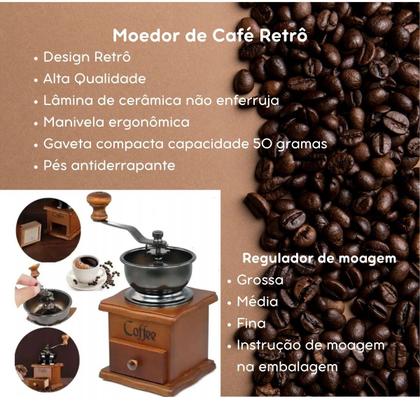 Imagem de Moedor De Café Manual Madeira Retrô Manivela Lamina Premium