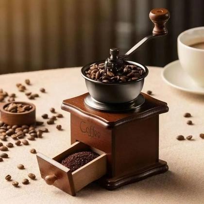 Imagem de Moedor de Café Manual Vintage de Madeira com Manivela