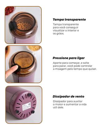 Imagem de Moedor De Café Pimenta Elétrico Automático Grãos Resistente Em Inox 