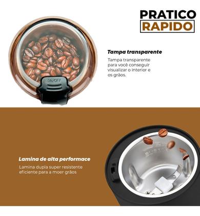 Imagem de Moedor De Café Pimenta Elétrico Automático Grãos Resistente Em Inox 
