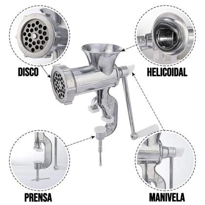 Imagem de Moedor de Carne Manivela Manual N10 Maquina De Moer Profissional para fazer Carne Moida Linguiça e Hamburguer Portatil com Prensa